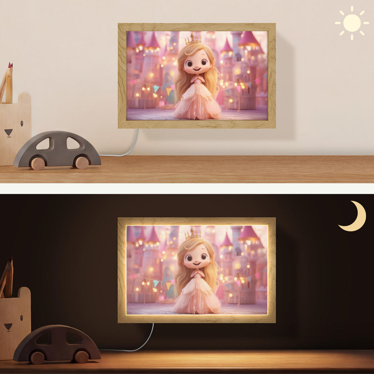 NÁSTĚNNÁ LAMPA Princezna - Růžová - Zámek 30x20 cm - růžová, kompozitní dřevo (30/20/8cm) - OnlyWow
