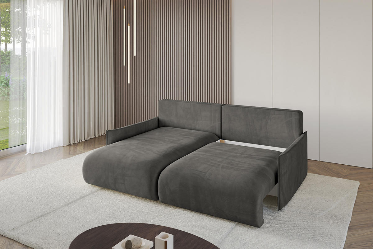 ECKSOFA mit Schlaffunktion und Bettkasten ONESK-L -v1 208x165x40 Dunkelgrau Velours - Dunkelgrau, Holzwerkstoff/Kunststoff (208/165cm) - ALTDECOR