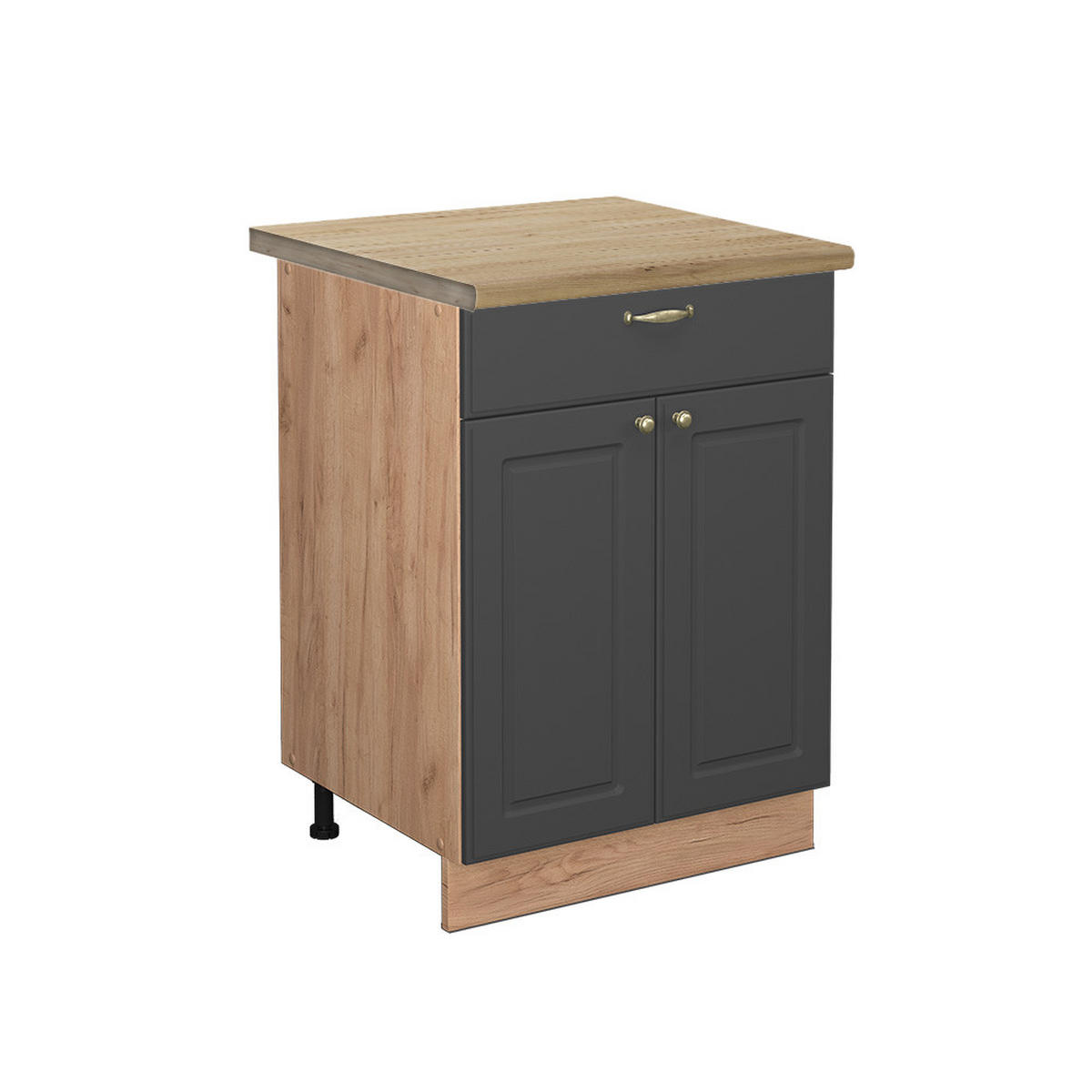 KÜCHENUNTERSCHRANK Fame-Line Anthrazit-Gold 60 cm mit Schublade AP Eiche - Anthrazit/Eiche Wotan, Holzwerkstoff (60/82/60cm) - Vicco
