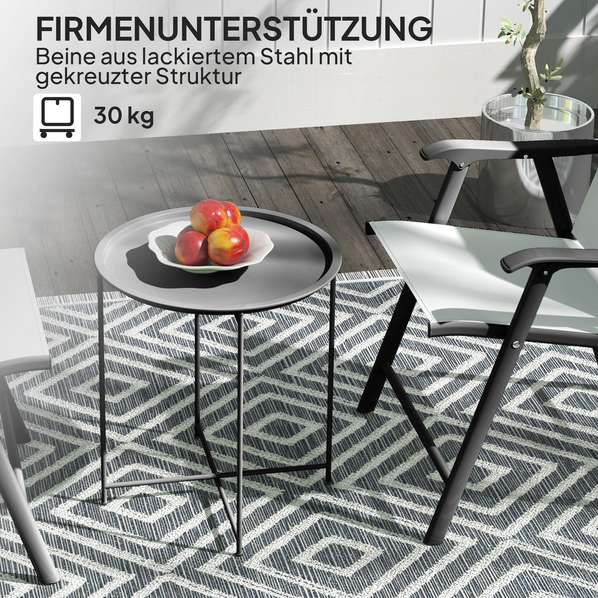 BEISTELLTISCH klappbar Ø46 x 50 cm Rund wetterfest Balkontisch - Schwarz, Metall (46/46/50cm) - Outsunny