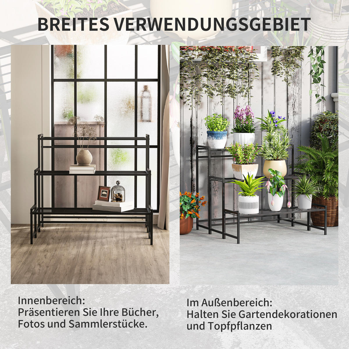 PFLANZENSTÄNDER Metall Schwarz - Schwarz, Metall (70/66/75cm) - Outsunny