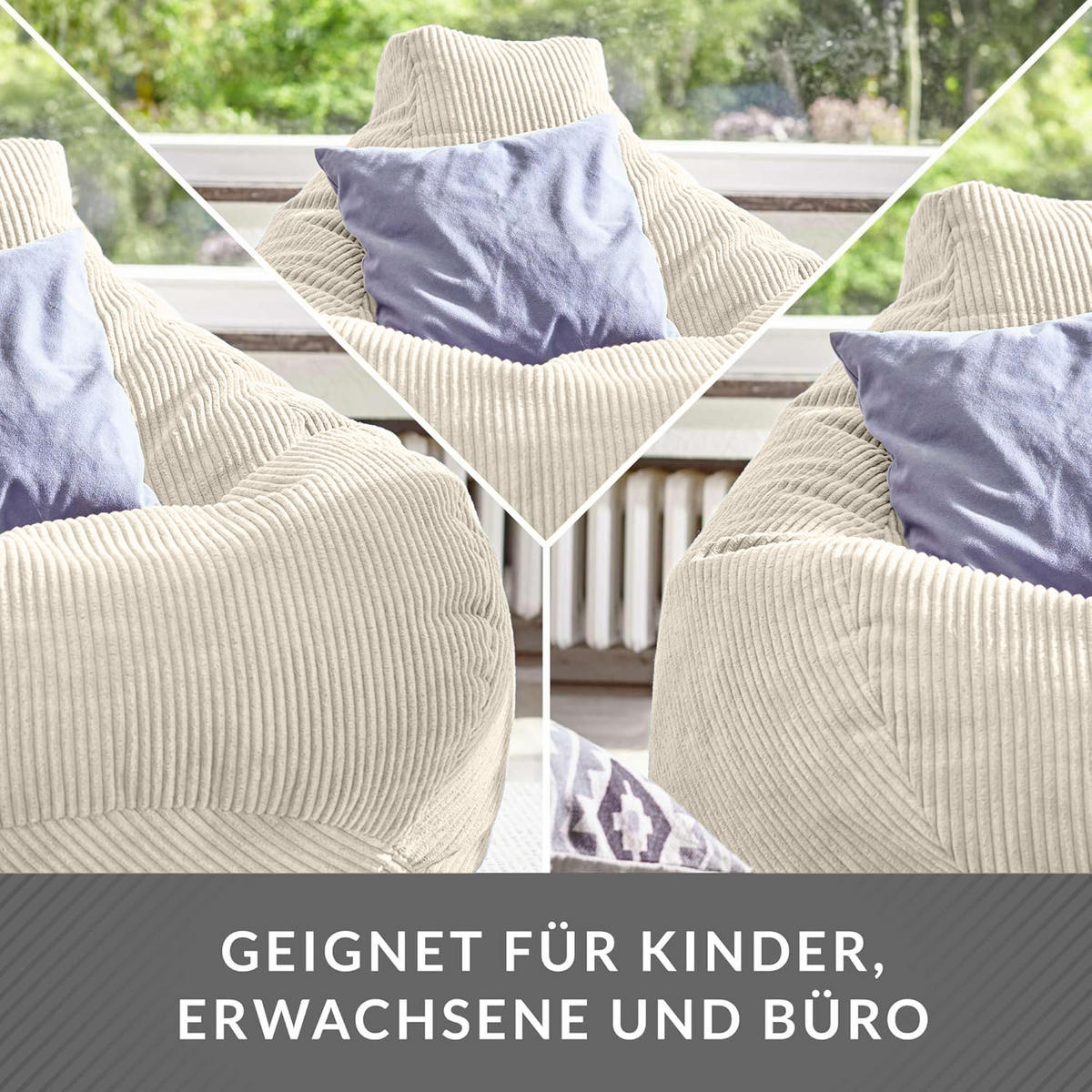 SITZSACK MIT RÜCKENLEHNE Cozy Cord - Beige, Textil (80/90/90cm) - Green Bean