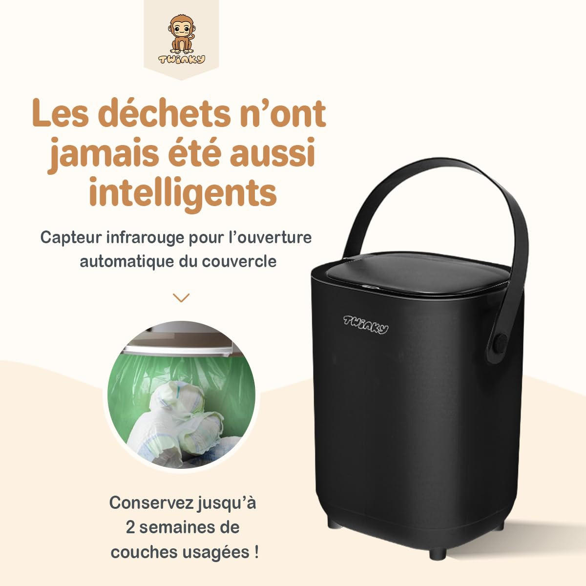 WINDELEIMER Geruchsdicht ohne Kassette Schwarz - Schwarz, Kunststoff (24/41/20cm) - Twinky