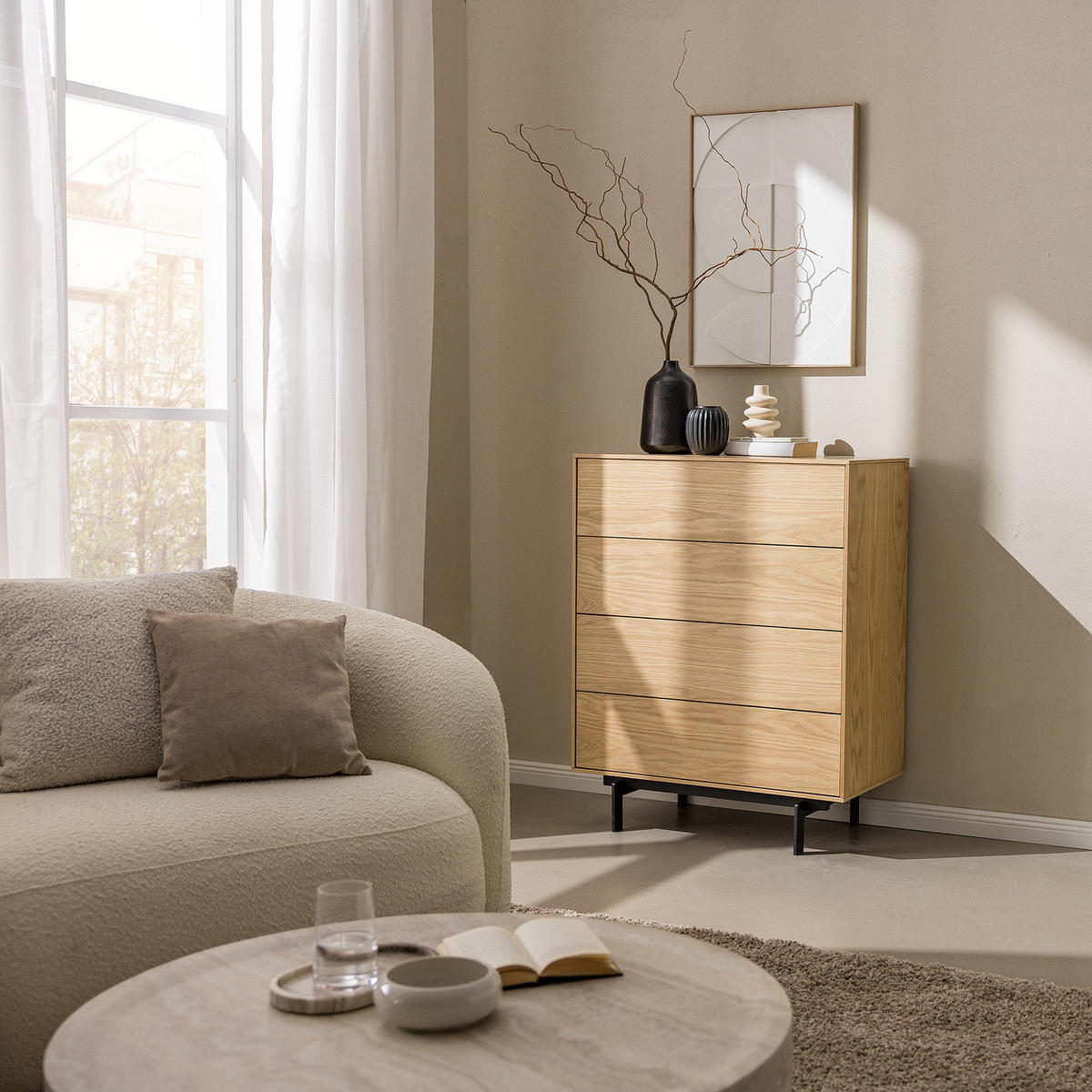 FURNIERTE KOMMODE - Eichefarben, Holzwerkstoff/Metall (80/100/40cm) - home24