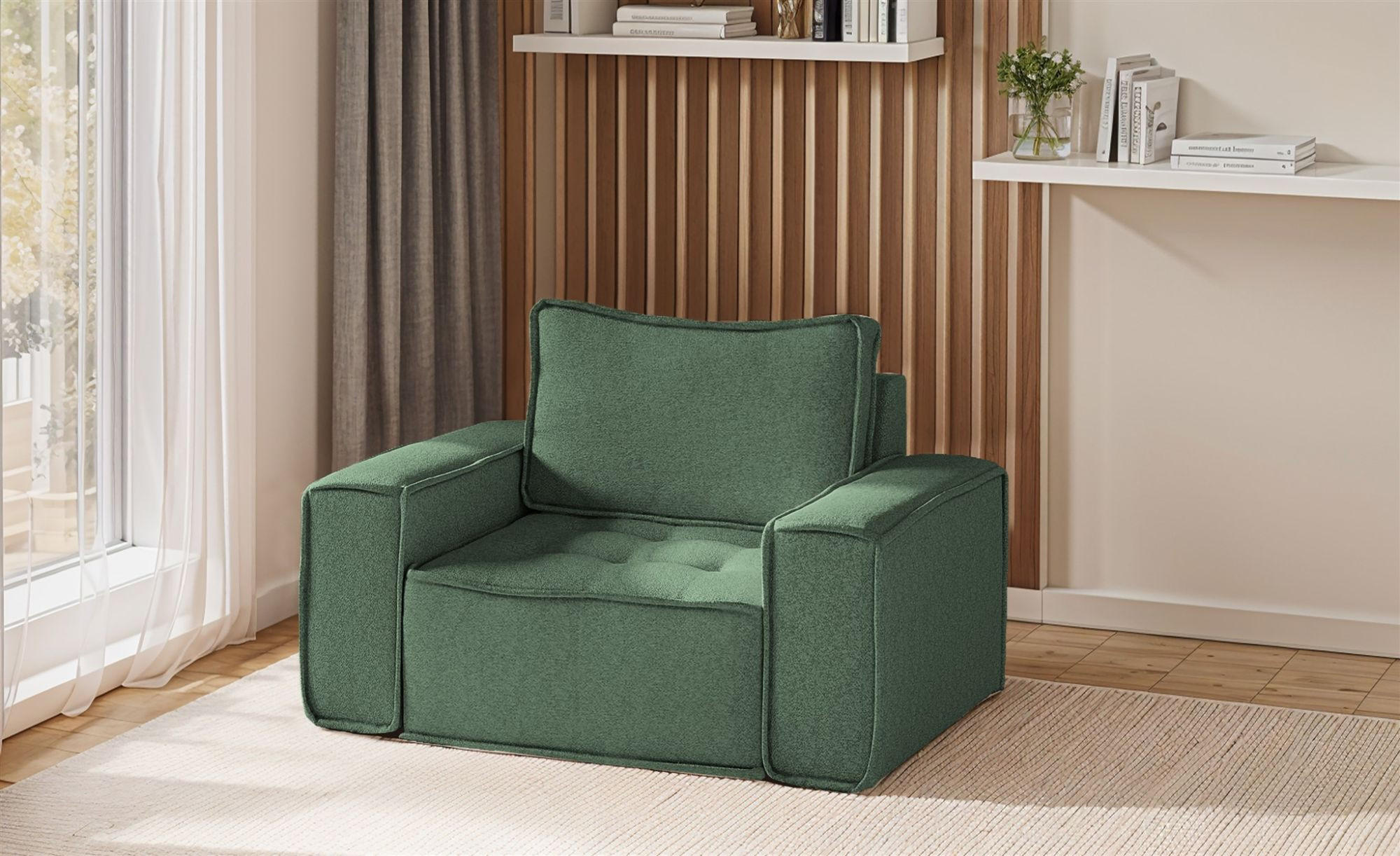 SESSEL Sande In Raven - Grün, Holzwerkstoff/Textil (132/85/90cm) - Fun Möbel