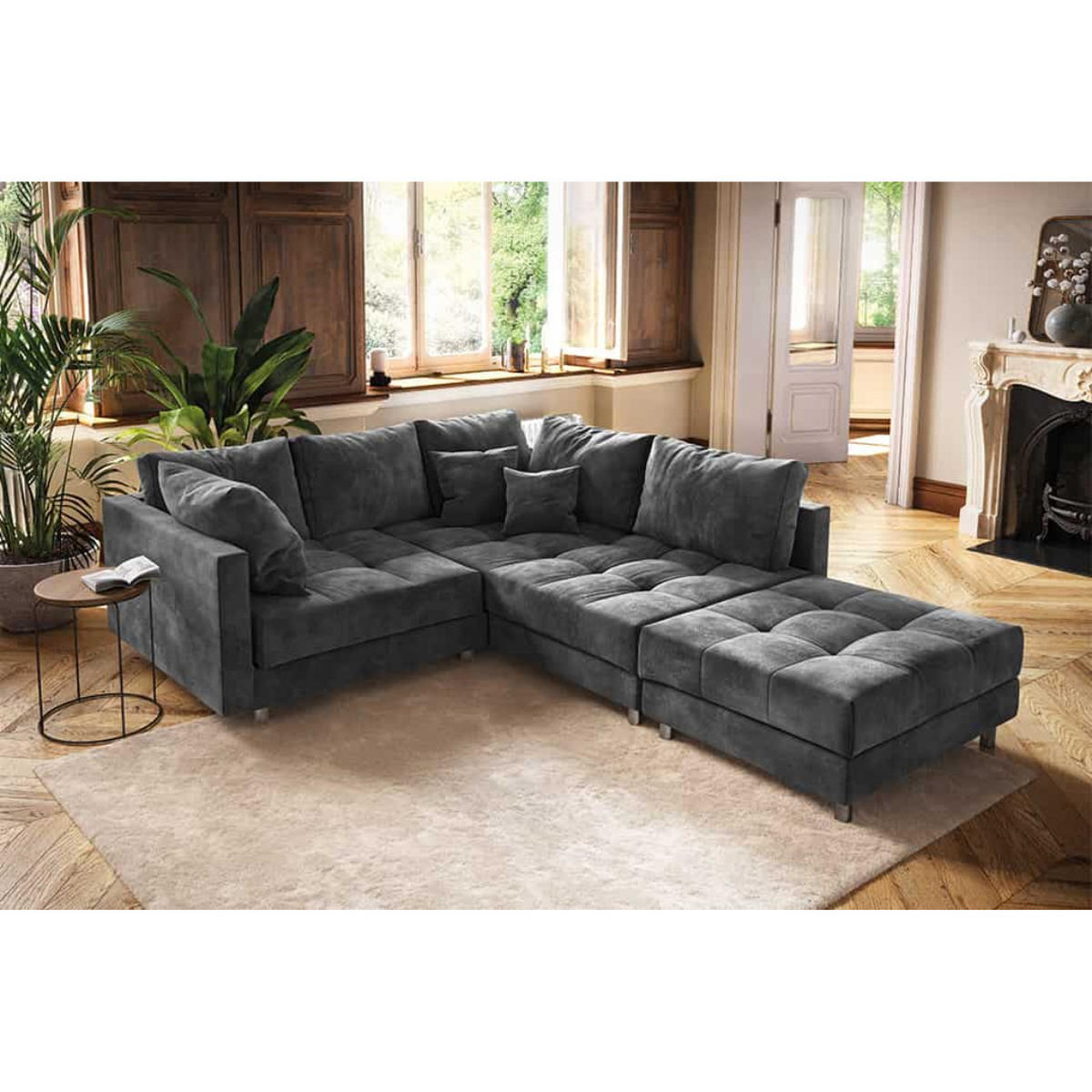 WOHNLANDSCHAFT KENT Samt Grau 220 cm - Grau, Textil (220/85/190cm) - riess-ambiente