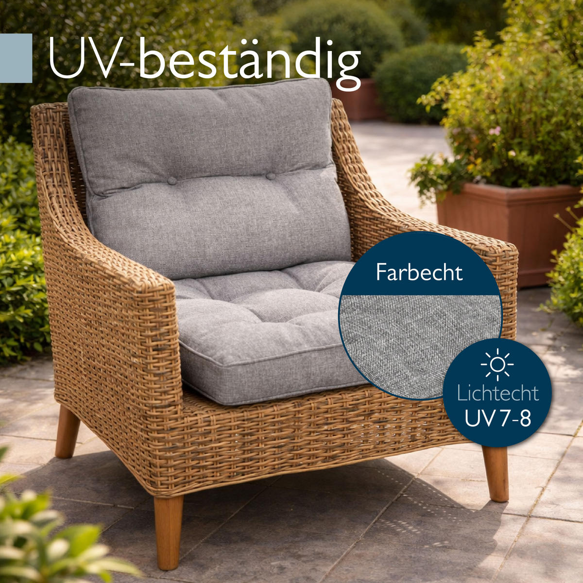 LOUNGEKISSEN Beauflair Outdoor Sitz 50x50x10cm mit Rücken 50x40x12cm Hellgrau (2tlg) - Hellgrau, Textil (50/50cm) - Beautissu 