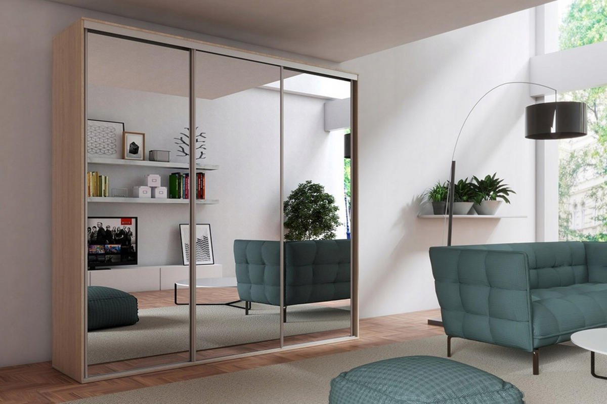 SCHIEBETÜRENSCHRANK - Kleiderschrank BORA 254 mit 3 Spiegel - Sonoma Eiche - Sonoma Eiche, Holzwerkstoff (254/244/62cm) - Möblo