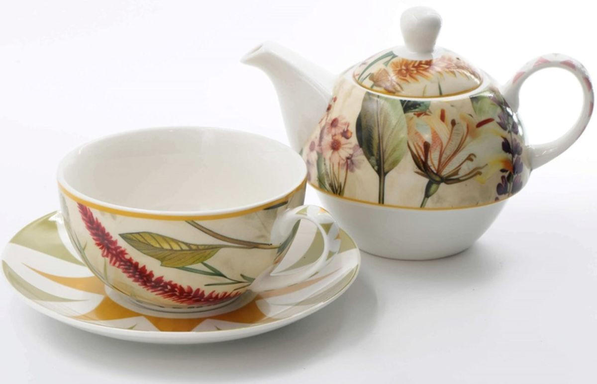 TEA4ONE mit Untertasse MIRABILIA 400 ml gelb - Orange, Keramik (0.3L) - Rose & Tulipani