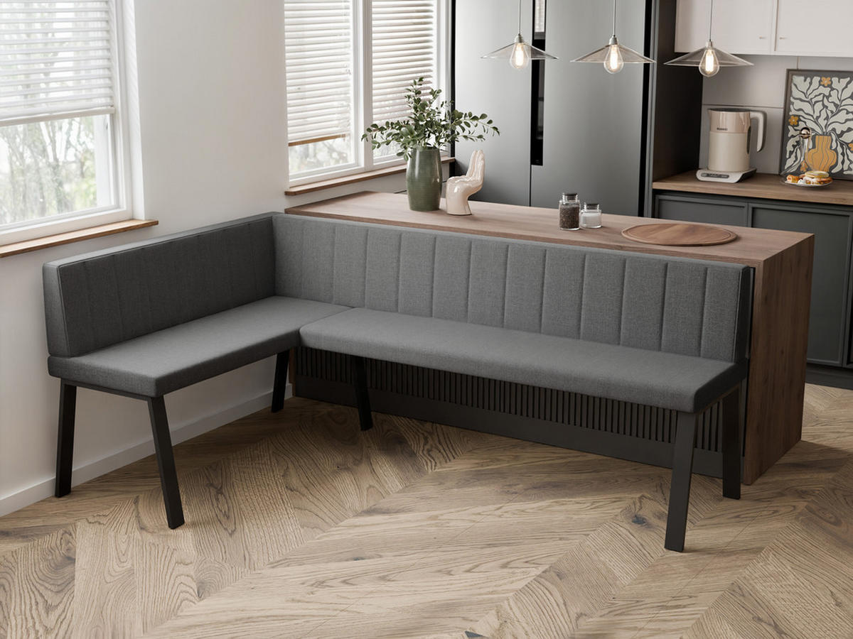 ECKBANK links MONO Y Webstoff gesteppt, 128/168 cm Dunkelgrau - Dunkelgrau, Textil/Metall (128/168cm) - Idohome