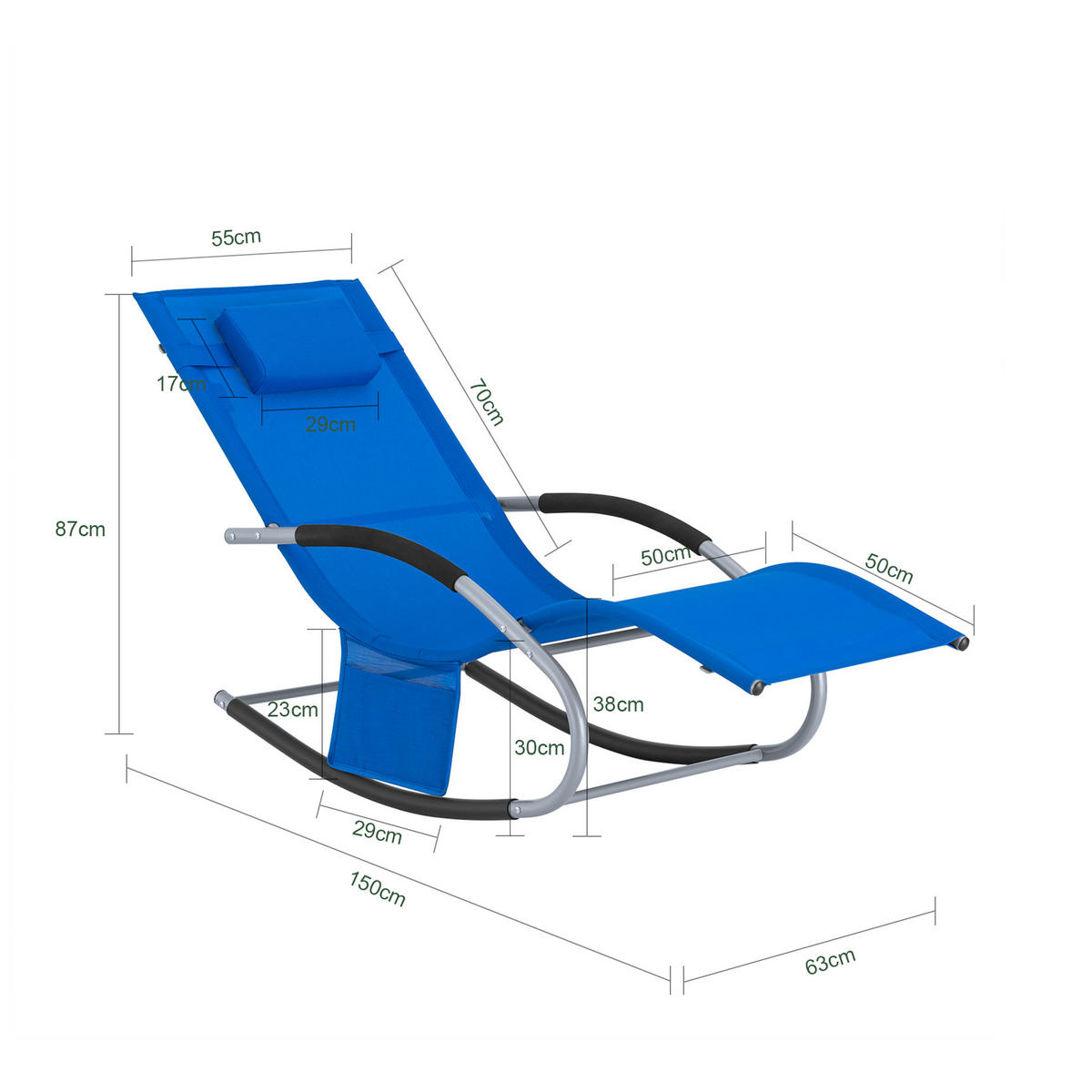 SONNENLIEGE blau - Blau, Metall (63/83/150cm) - SoBuy