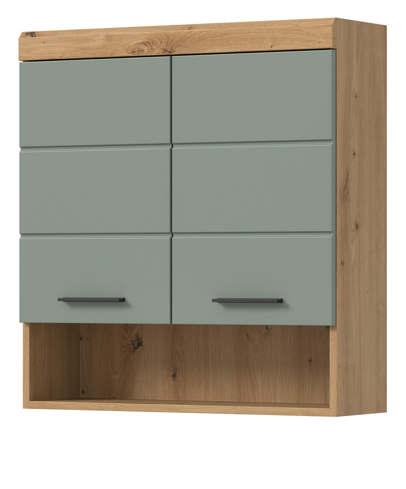 HÄNGESCHRANK Salbei grün, Eiche Artisan 74 x 79 cm, Badschrank hängend - Salbeigrün/Schwarz, Holzwerkstoff/Kunststoff (74/79/24cm) - Inn.Furn