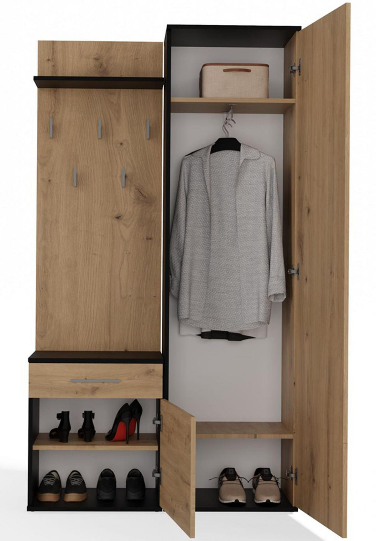 FLURMÖBEL-SET Duvio Eiche Artisan / Anthrazit - Eichefarben/Silberfarben, Holzwerkstoff/Kunststoff (100/35/180cm) - Selsey