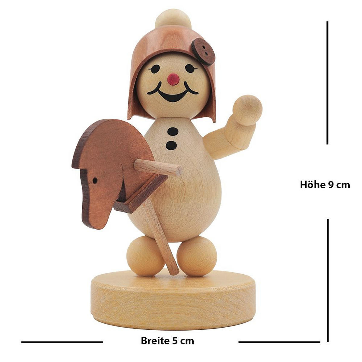 HOLZFIGUR Schneemädchen mit Steckenpferd auf Sockel 7 cm - Multicolor, Holz (5/1/0.1cm)