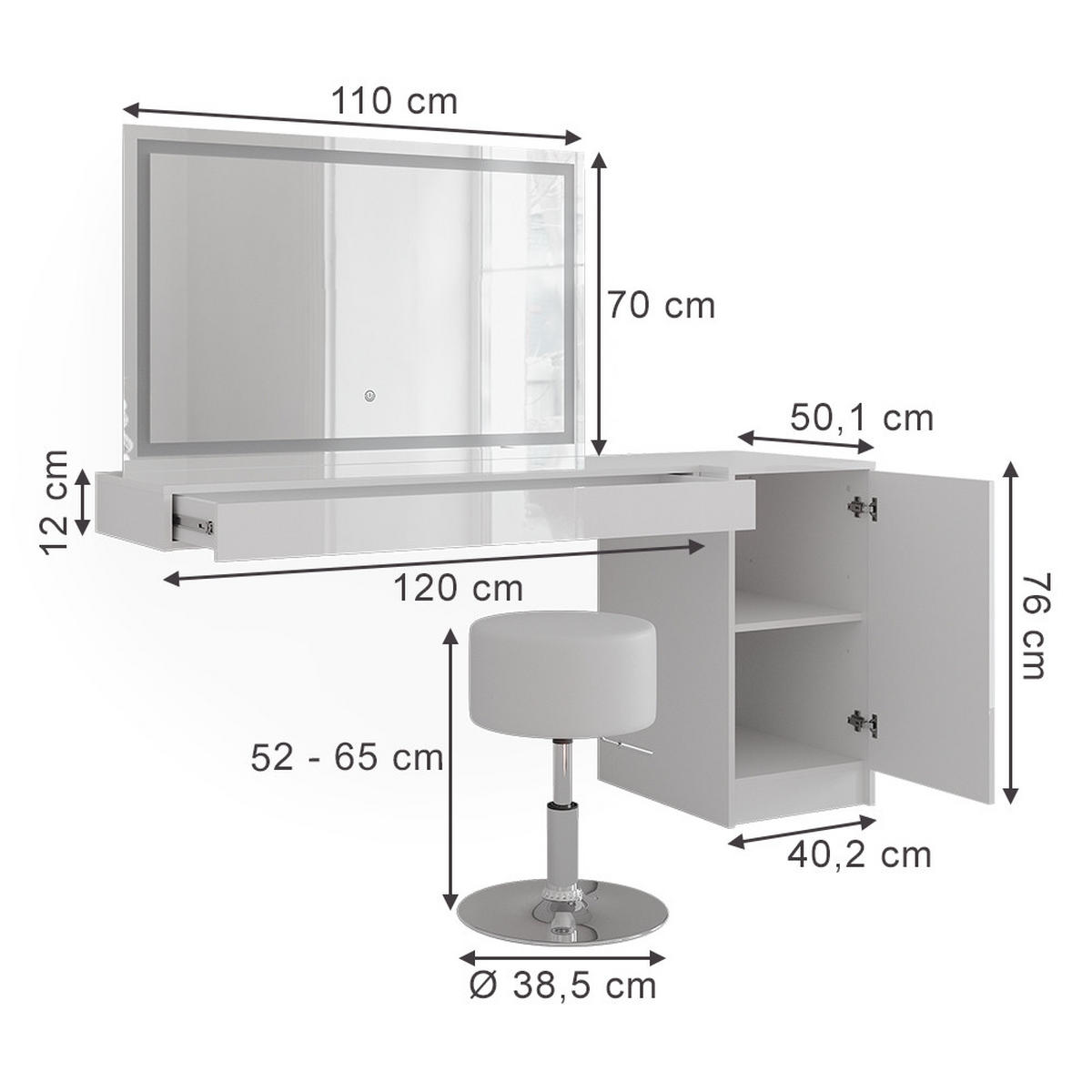 TOALETNÍ STOLEK Sherry Bílá - bílá, kompozitní dřevo (120/12/40.1cm) - Vicco