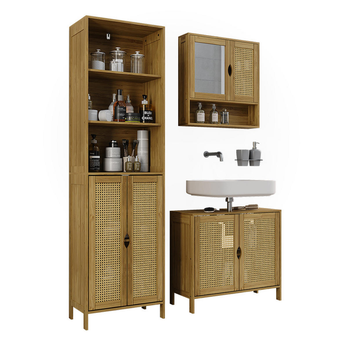 KOUPELNOVÝ NÁBYTEK Liora Bambus 3 díly - zelená barva, kompozitní dřevo (68/60/29cm) - Vicco
