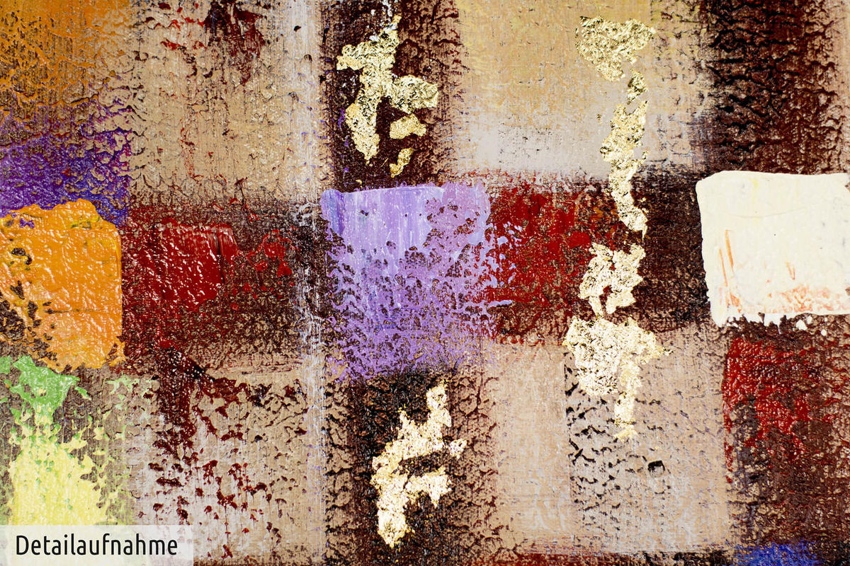 RUČNE MAĽOVANÝ AKRYLOVÝ OBRAZ 100/75 cm, viacfarebný, abstraktný geometrický motív - viacfarebná, drevo/textil (100/75cm) - KUNSTLOFT