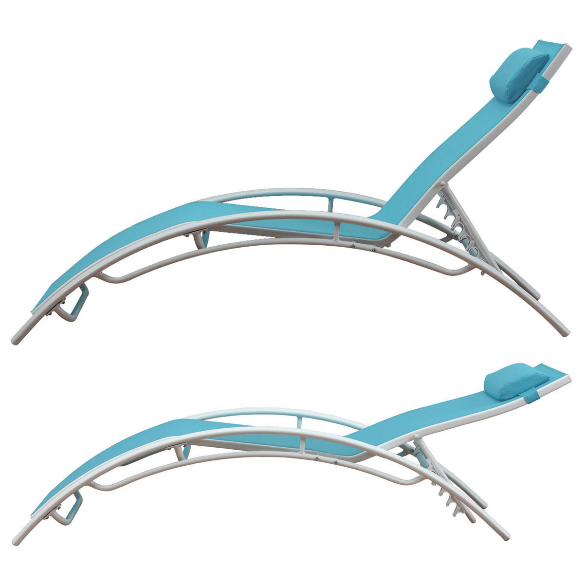 LIEGESTÜHLE Galapagos Blau und Weiß 2er-Set - Blau, Metall (63/82/173.5cm) - Happy Garden