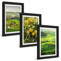 BILDER SET 3er Set - 20x30 cm Schwarzer Rahmen - Italienische Zitrusfrüchte und Hügel - Schwarz, Kunststoff (20/30cm) - TULUP