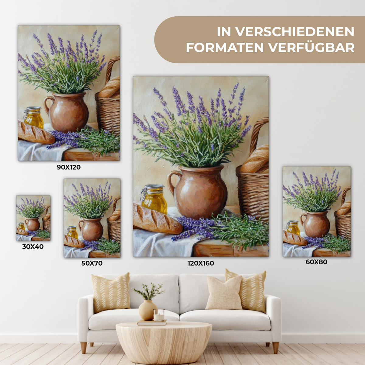 LEINWANDBILD Lavendel - Brot - Stilleben 30x40 cm - Flieder, Textil (30/40cm) - MuchoWow