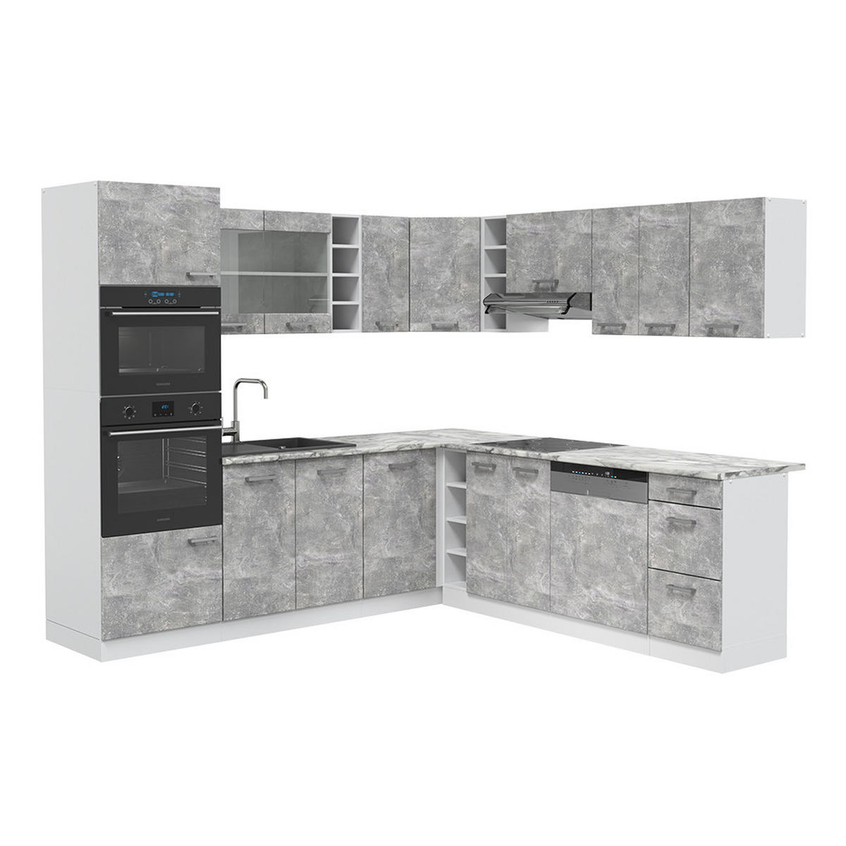 ECKKÜCHE R-Line Beton/Weiß 237 x 60 cm ohne AP - Schieferfarben/Weiß, Holzwerkstoff (247/81.6/46cm) - Vicco