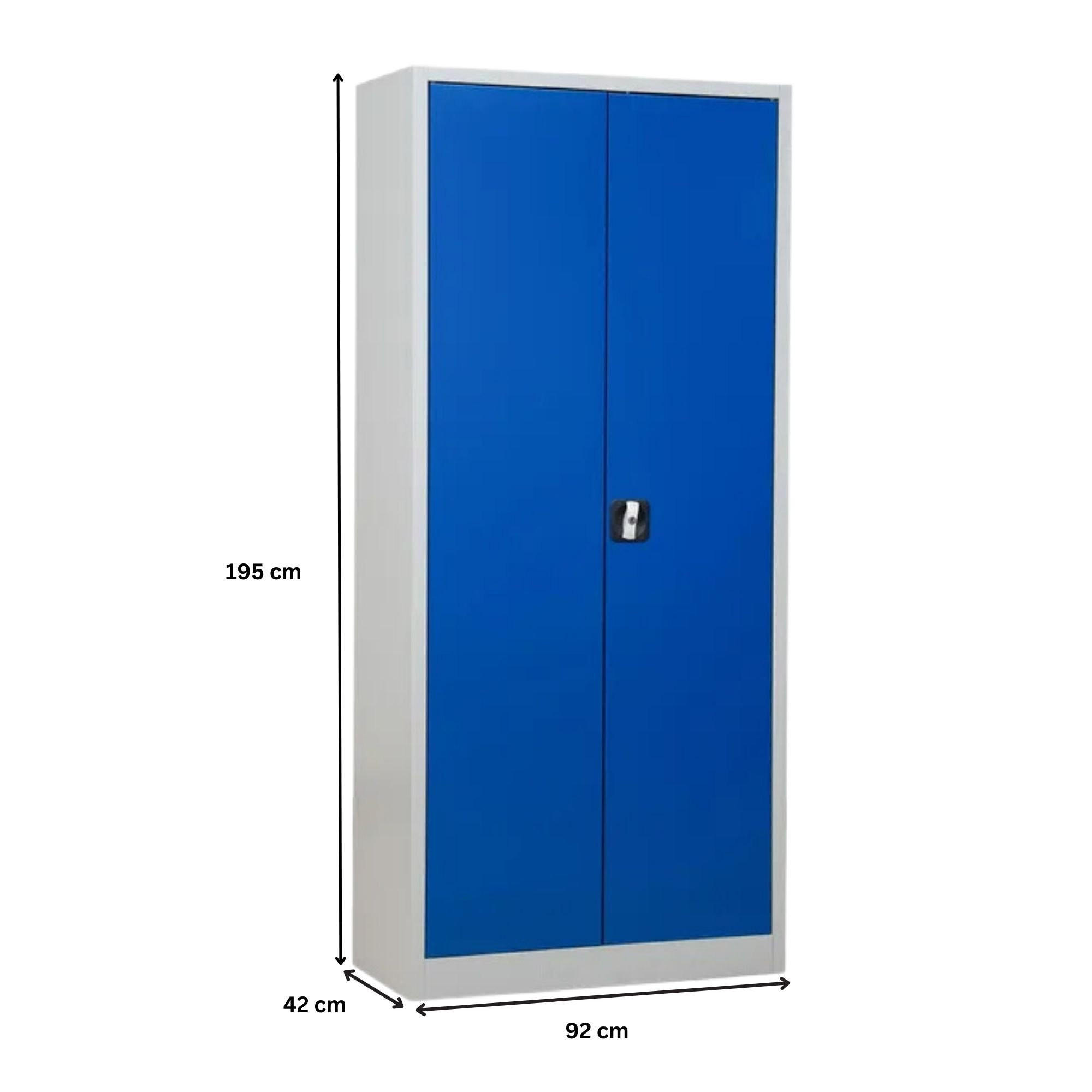 STAHLSCHRANK Bee mit 8 lackierten Fachböden 195x92x42 cm Korpusfarbe Lichtgrau Frontfarbe Enzianblau - Blau, Metall (92/195/42cm)
