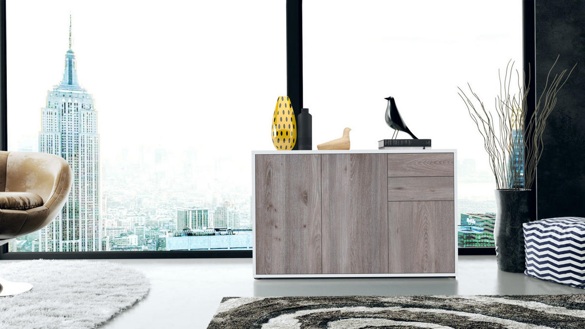 KOMMODE Ben Front in Eiche Nordic - Silbereichenfarben, Holzwerkstoff (117/74/36cm) - Vladon