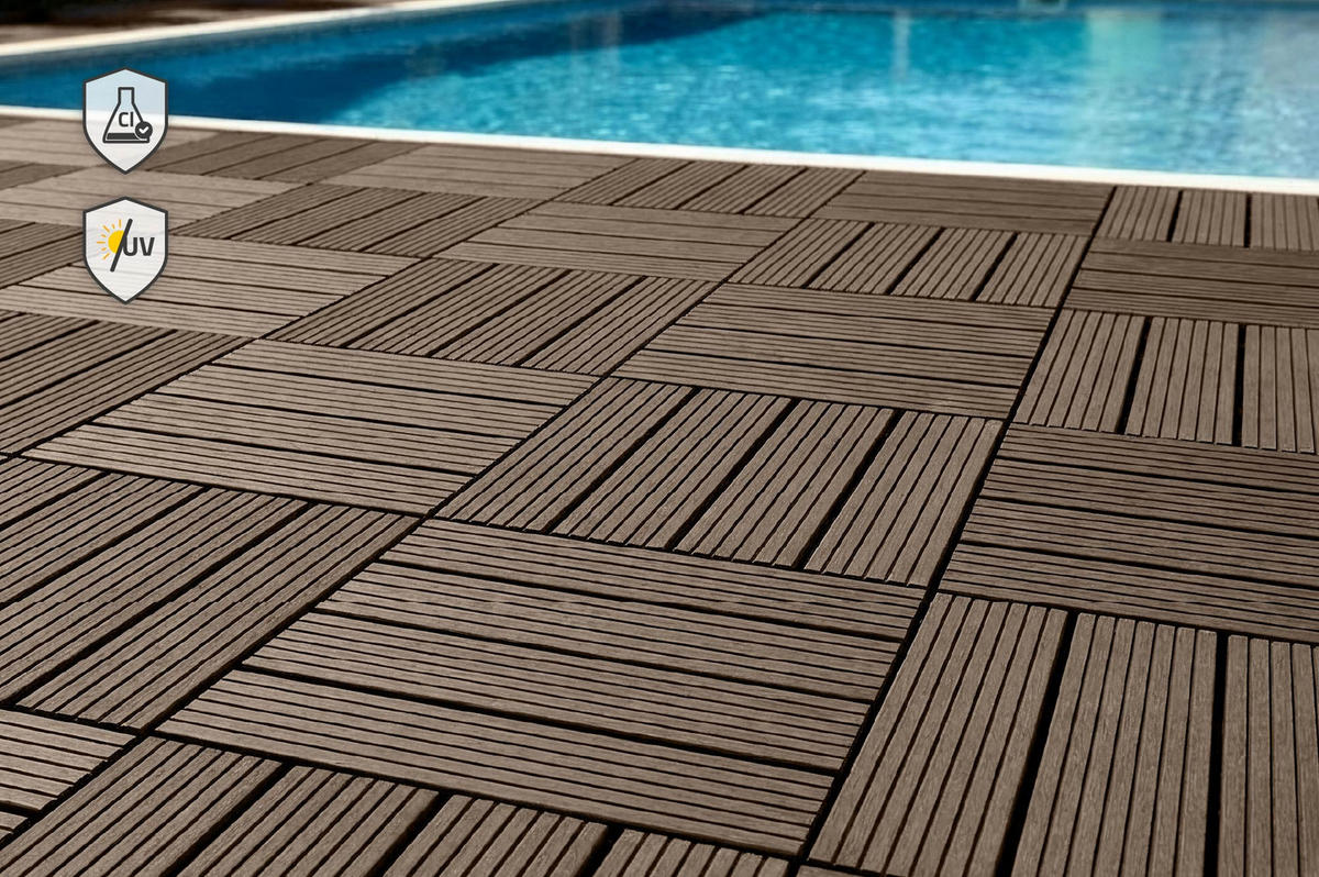 30ER-SET Terrassenplatten aus Verbundwerkstoff SERRA, braun, geriffelt, 30 x 30 cm - Braun, Holzwerkstoff (30/30/2cm) - Casanoov