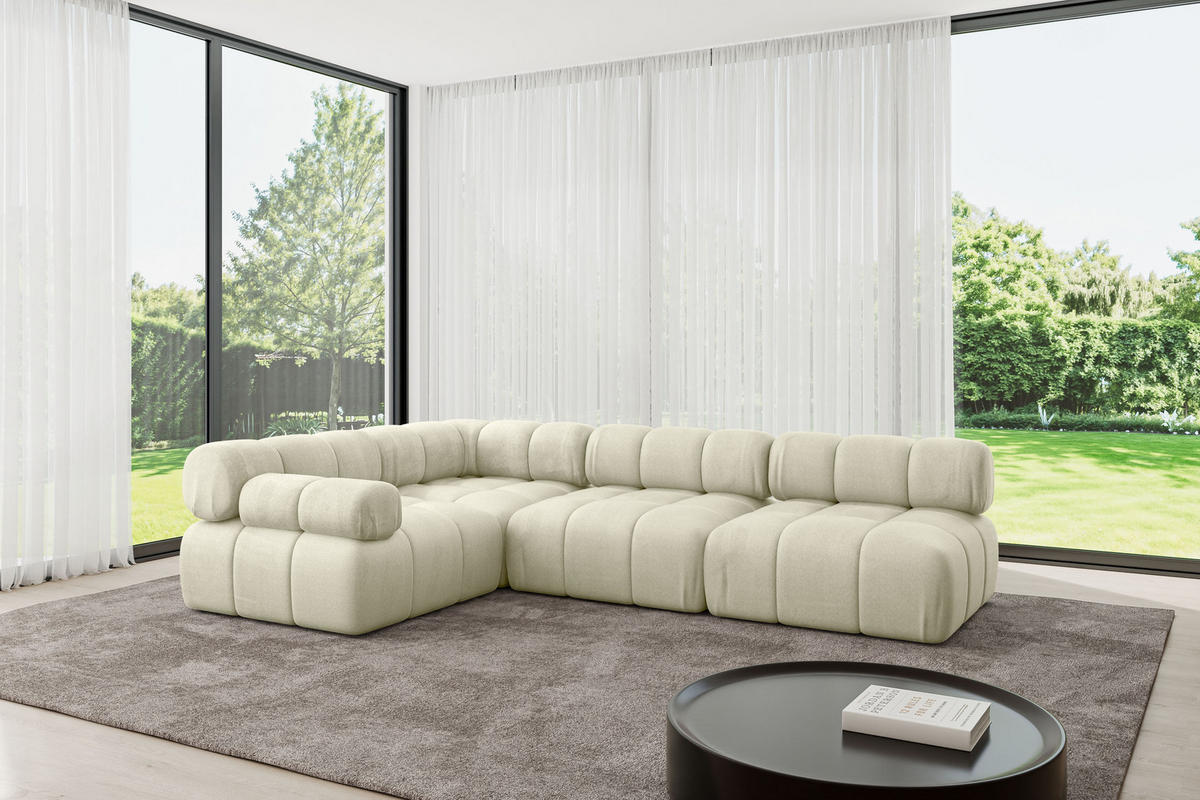 ECKSOFA modulares Sofa Mende-L2 - 285x190x70 cm Beige Velours - Beige, Holzwerkstoff/Textil (285/190cm) - ALTDECOR