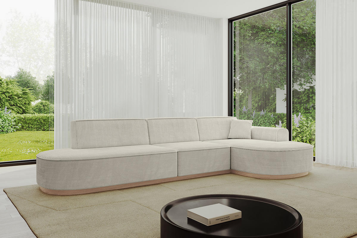 ECKSOFA Ottomane Rechts MARI-L2-v1 - 328x171x83 cm Hellgrau Cord - Hellgrau, Holzwerkstoff/Textil (171/328cm) - ALTDECOR