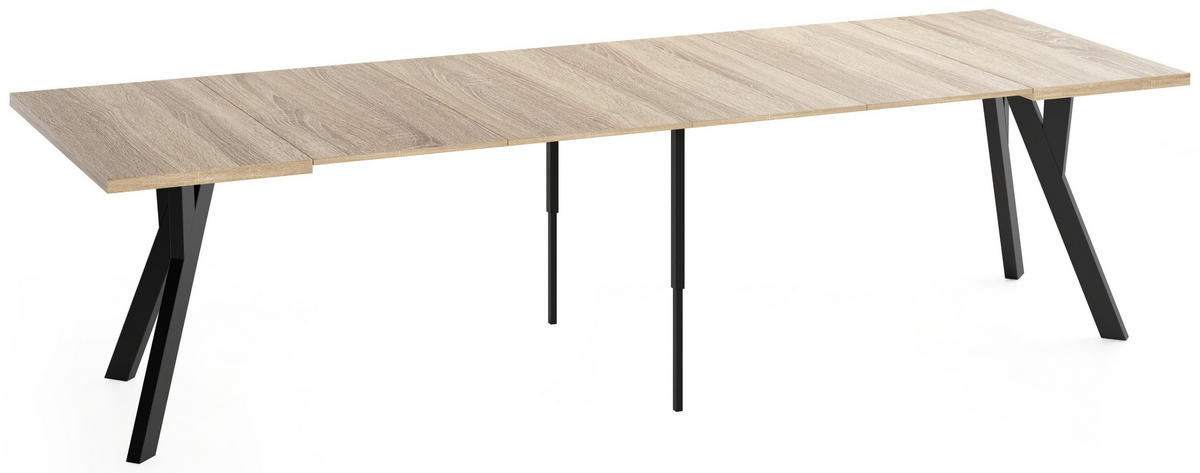 STÔL Clover Štvorcový Rozkladací s Čiernymi Bukovými Nohami – Dub Sonoma – 100 x 100 / 300 cm - hnedá/čierna, drevo/kompozitné drevo (100/300/76.5cm) - WFL GROUP
