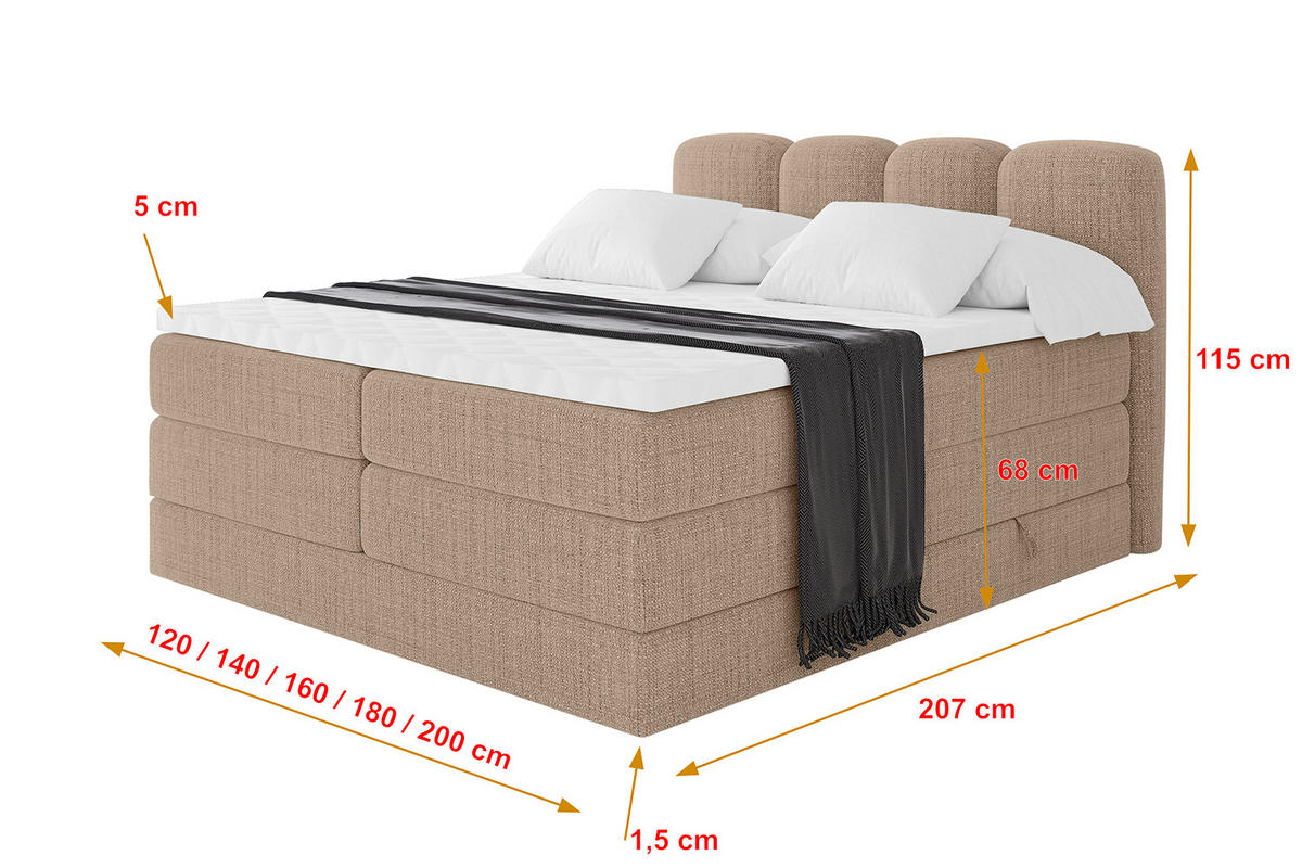BOXBETT mit Matratze H3|H4 - NINA KING - 160x200 cm - Dunkelbeige - Cappuccino, Holzwerkstoff (160/200cm) - ALTDECOR