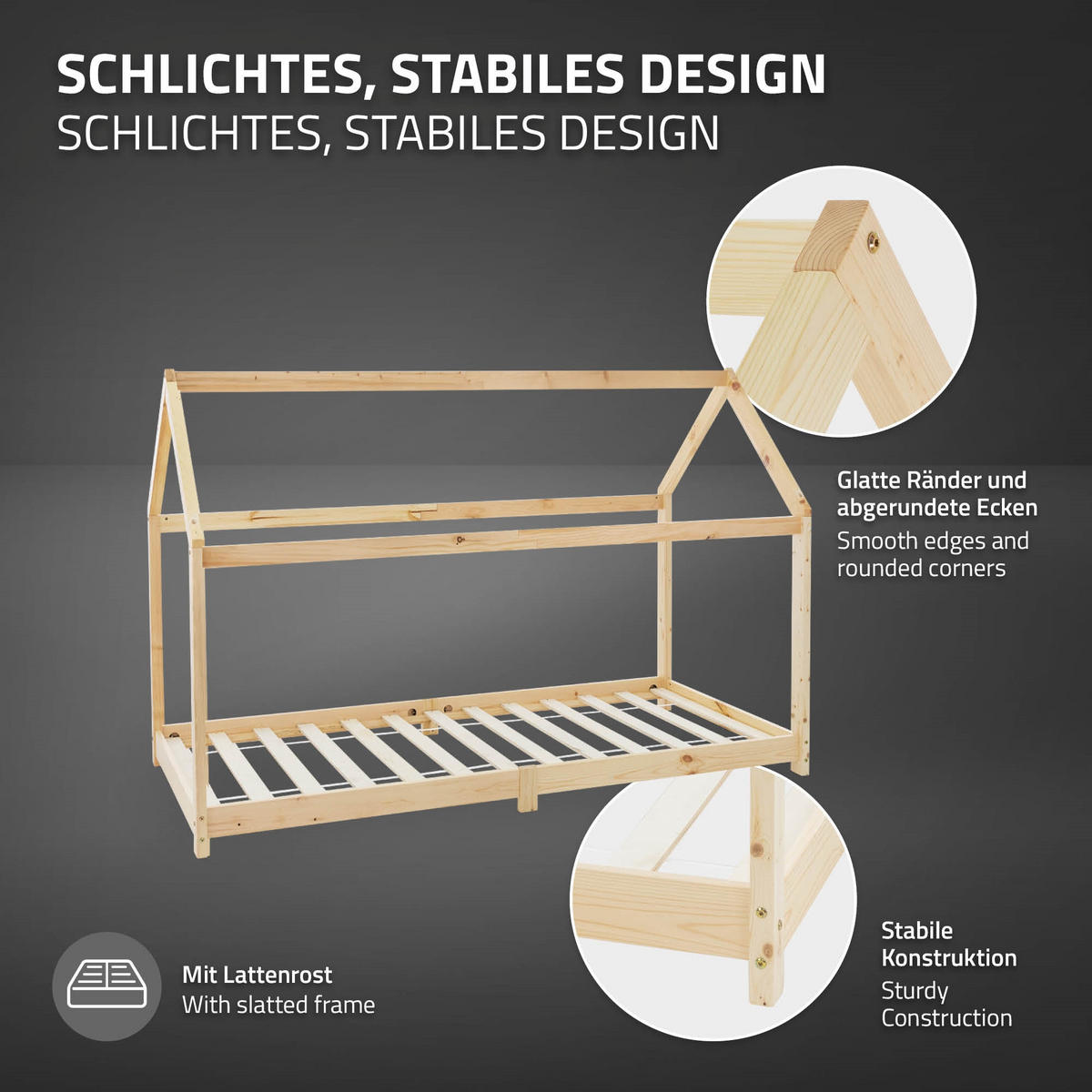 KINDERBETT mit Dach 90x200 cm Natur - Naturfarben, Holz (90/200cm) - ML-DESIGN
