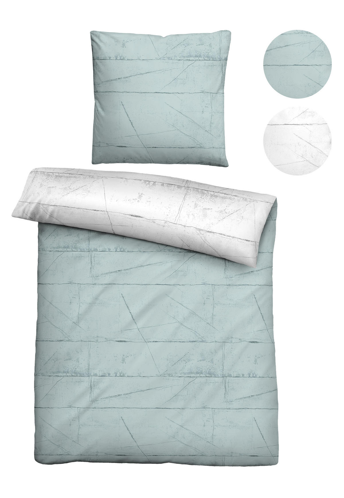 BETTWÄSCHE-GARNITUR Satin Wand ciel, 135x200 cm + 80x80 cm - Hellblau, Textil (135/200cm) - biberna