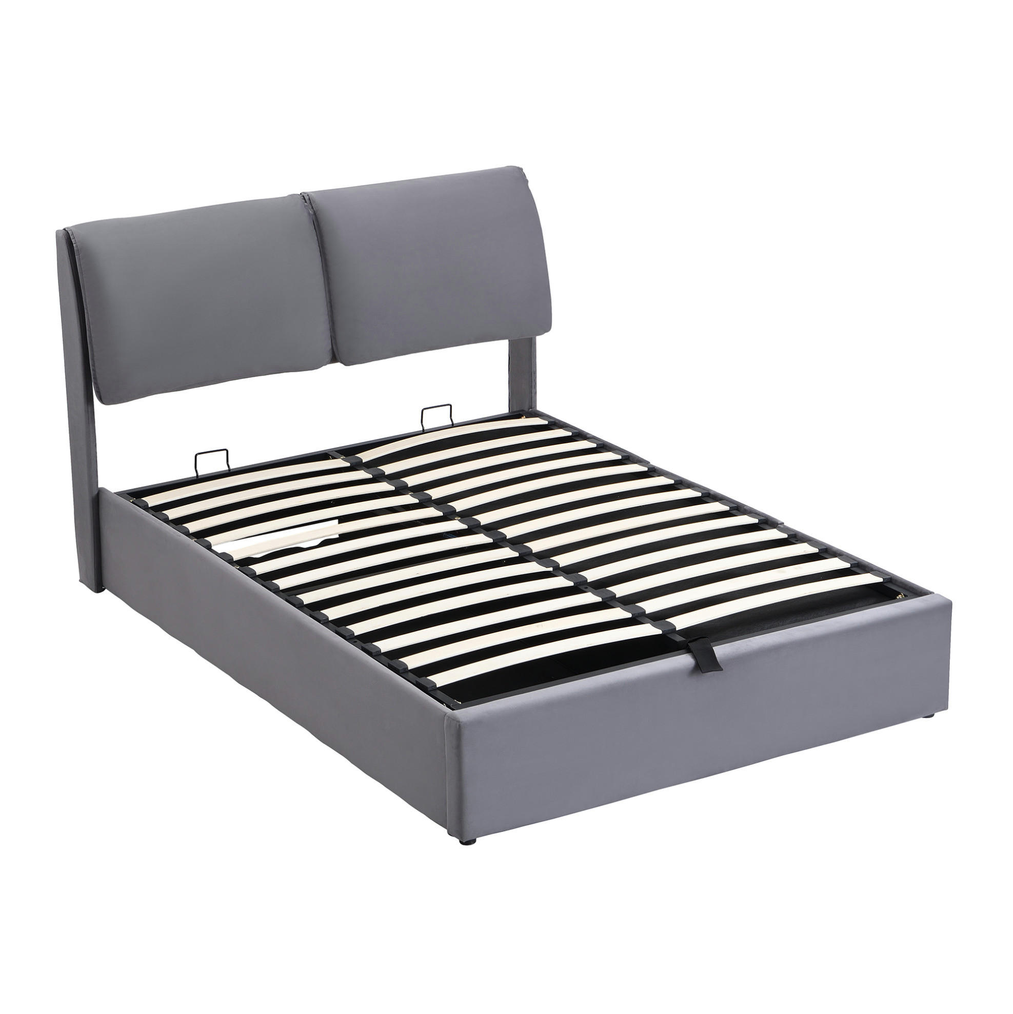 POLSTERBETT 140/200 cm Grau aus Samt mit Bettkasten - Grau, Textil - OKMYHOME