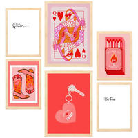 POSTER Set Mit 6 Moderne KunstIn Rosa A3 & A4 Rahmen Aus Hellem Holz - Beige, Papier (29/3cm) - Nacnic