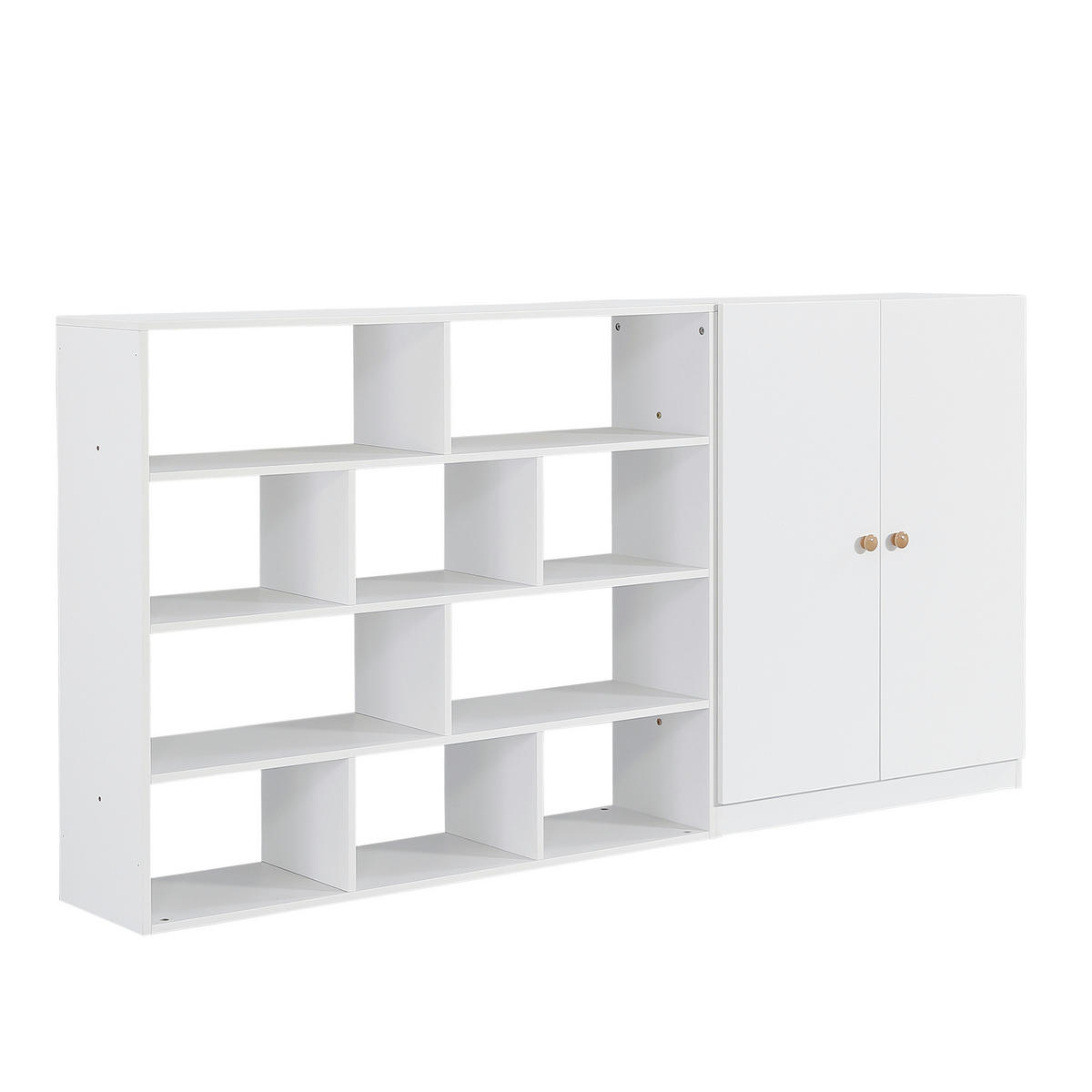 ETAGENBETT 90/200 cm in Weiß & Natur Kinderbett mit Rutsche, Regal und Kleiderschrank - Weiß, Holzwerkstoff (90/200cm) - STILVORA