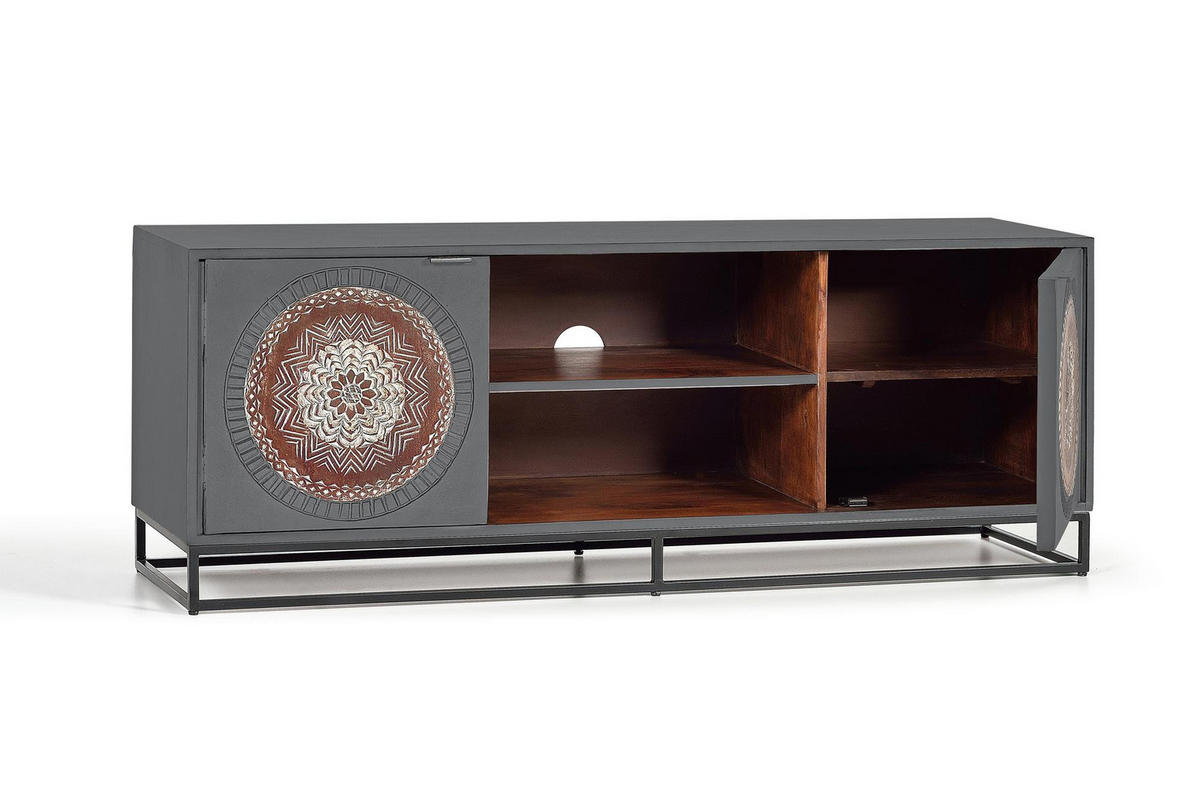 TV-SCHRANK aus Mangoholz mit grauen und braunen Metallbeinen - Grau, Holz (150/56/40cm) - Giner y Colomer