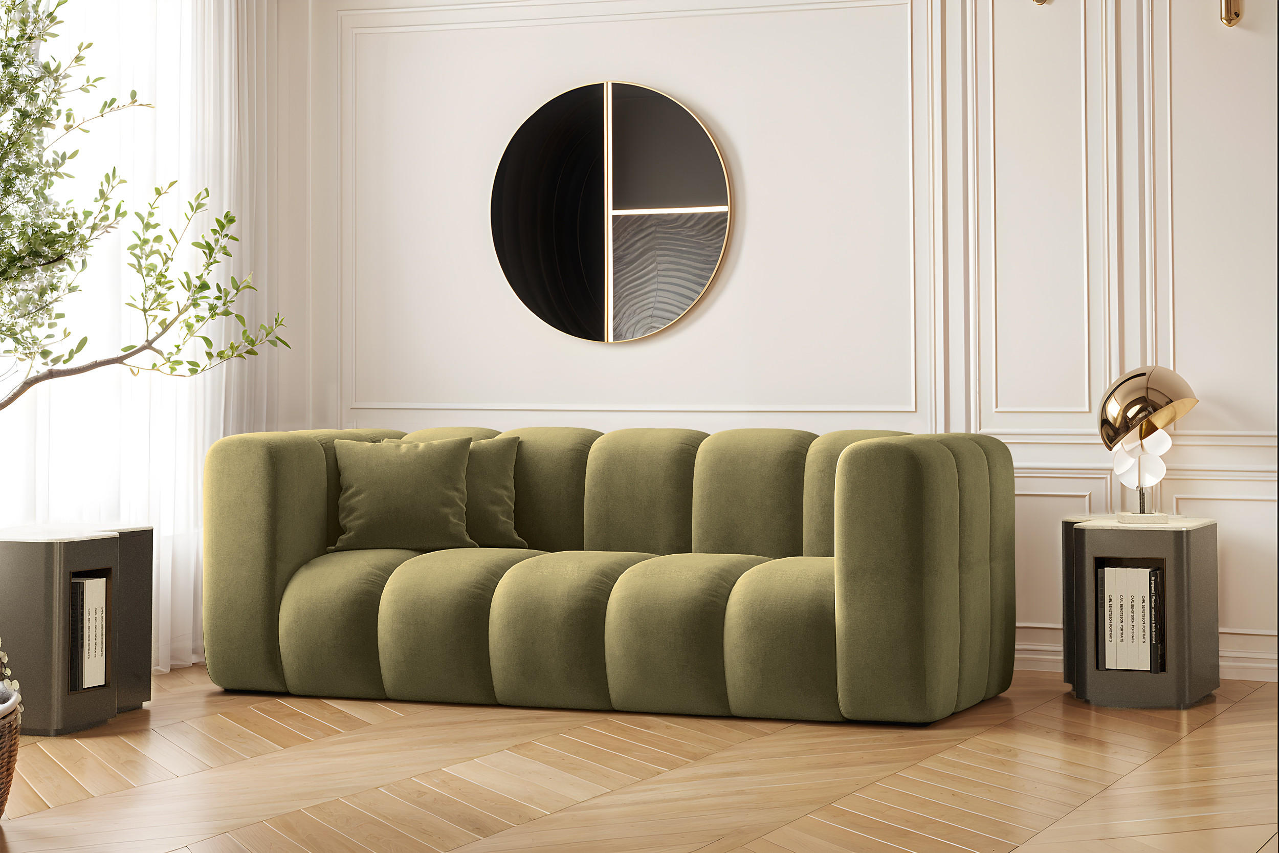 COUCH Sofa, Zweisitzer-Sofa Grand Modular Stoff Salvador Olive - Olivgrün, Holz (197/70/91cm) - Kaiser Möbel
