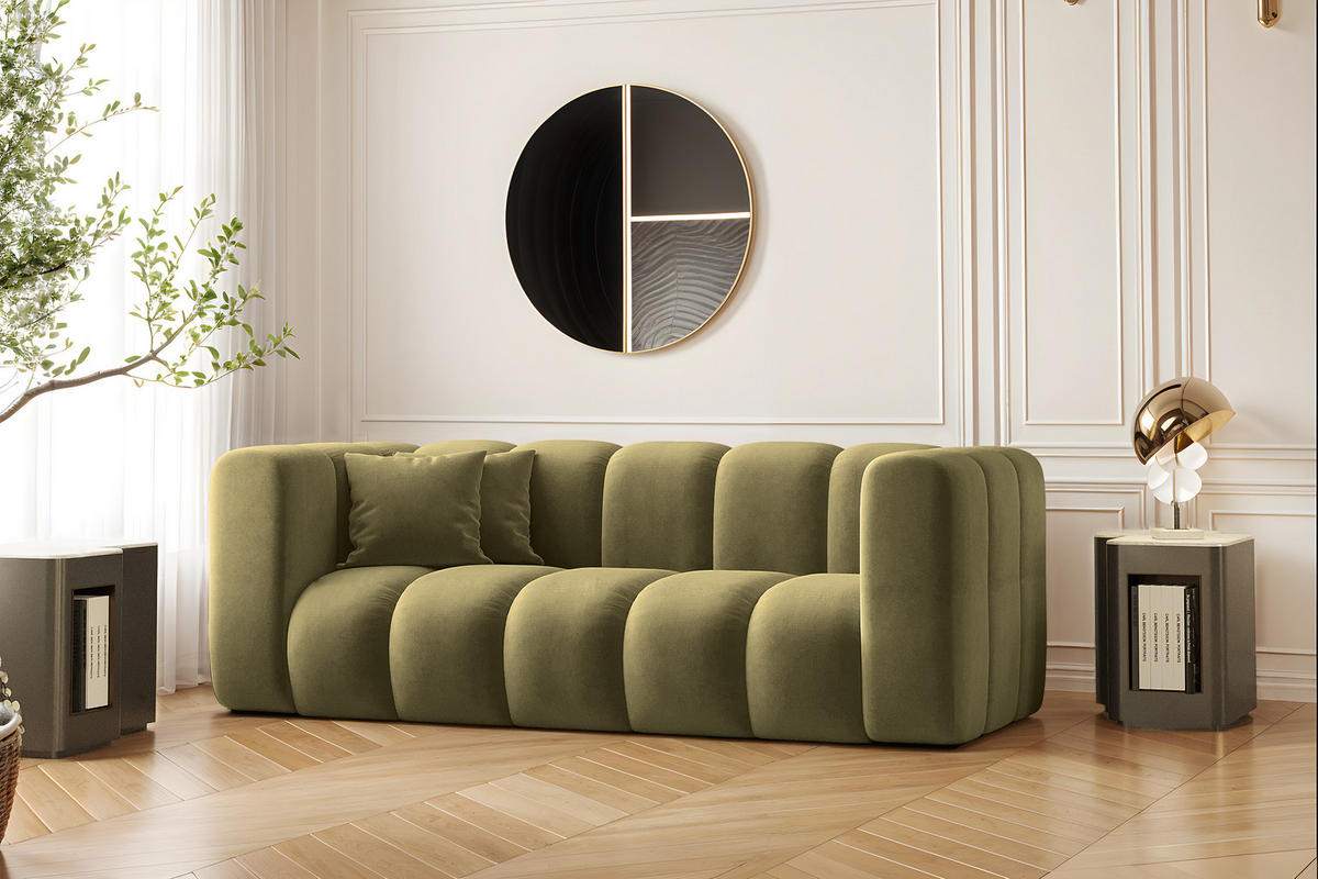 COUCH Sofa, Zweisitzer-Sofa Grand Modular Stoff Salvador Olive - Olivgrün, Holz (197/70/91cm) - Kaiser Möbel