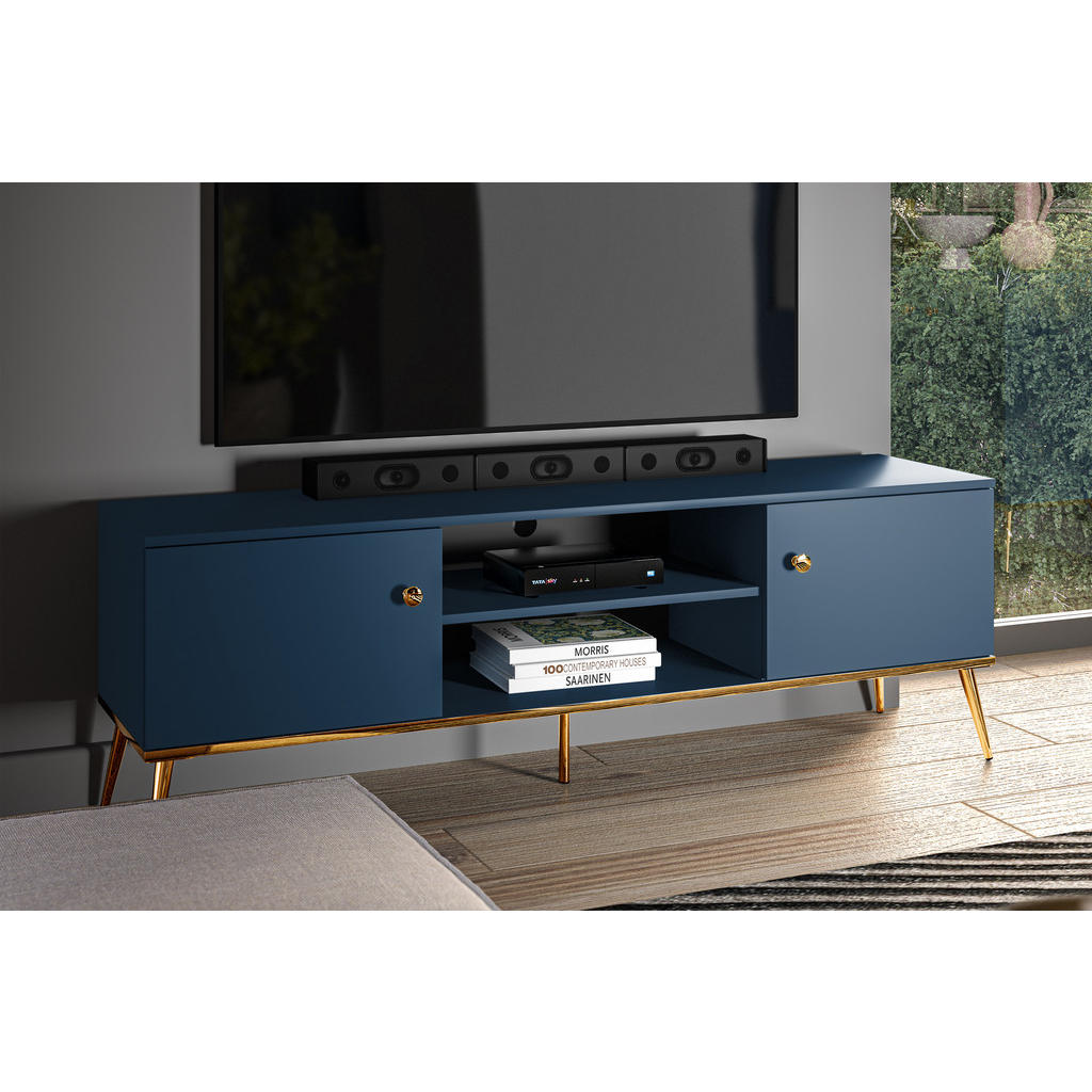 Thumbnail - Konsimo® Tv-Lowboard, Blau, Holz, 160x54x40 cm, Hergestellt in Europa, Wohnzimmer, Wohnwände, Lowboards, Lowboards stehe...