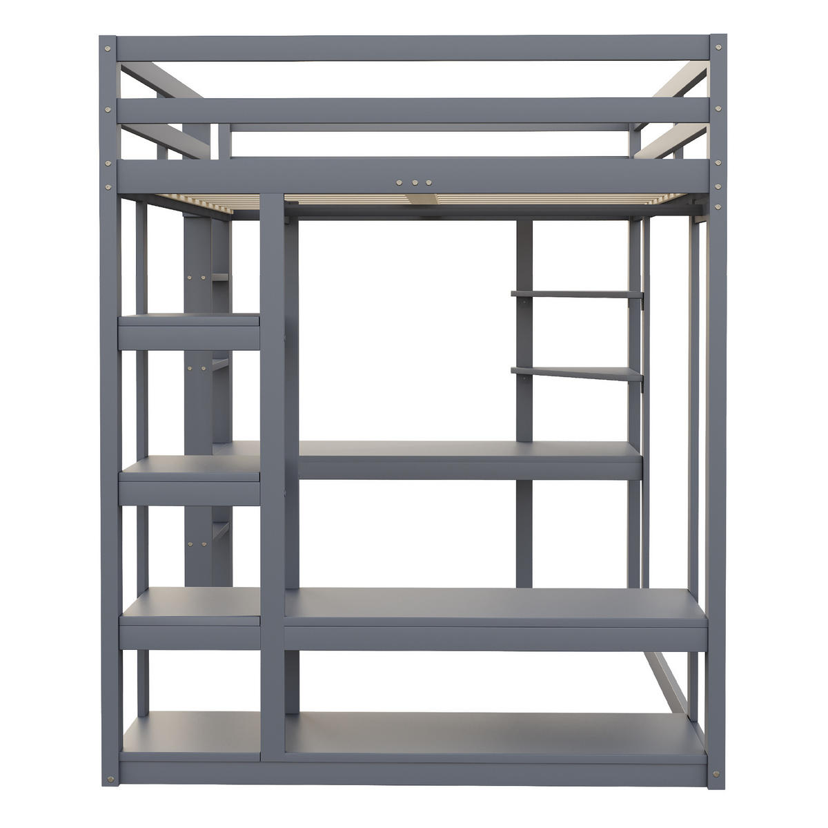 HOCHBETT mit Schreibtisch und Stauraum 140x200 cm Grau - Grau, Holzwerkstoff (140/200cm) - Beauniv