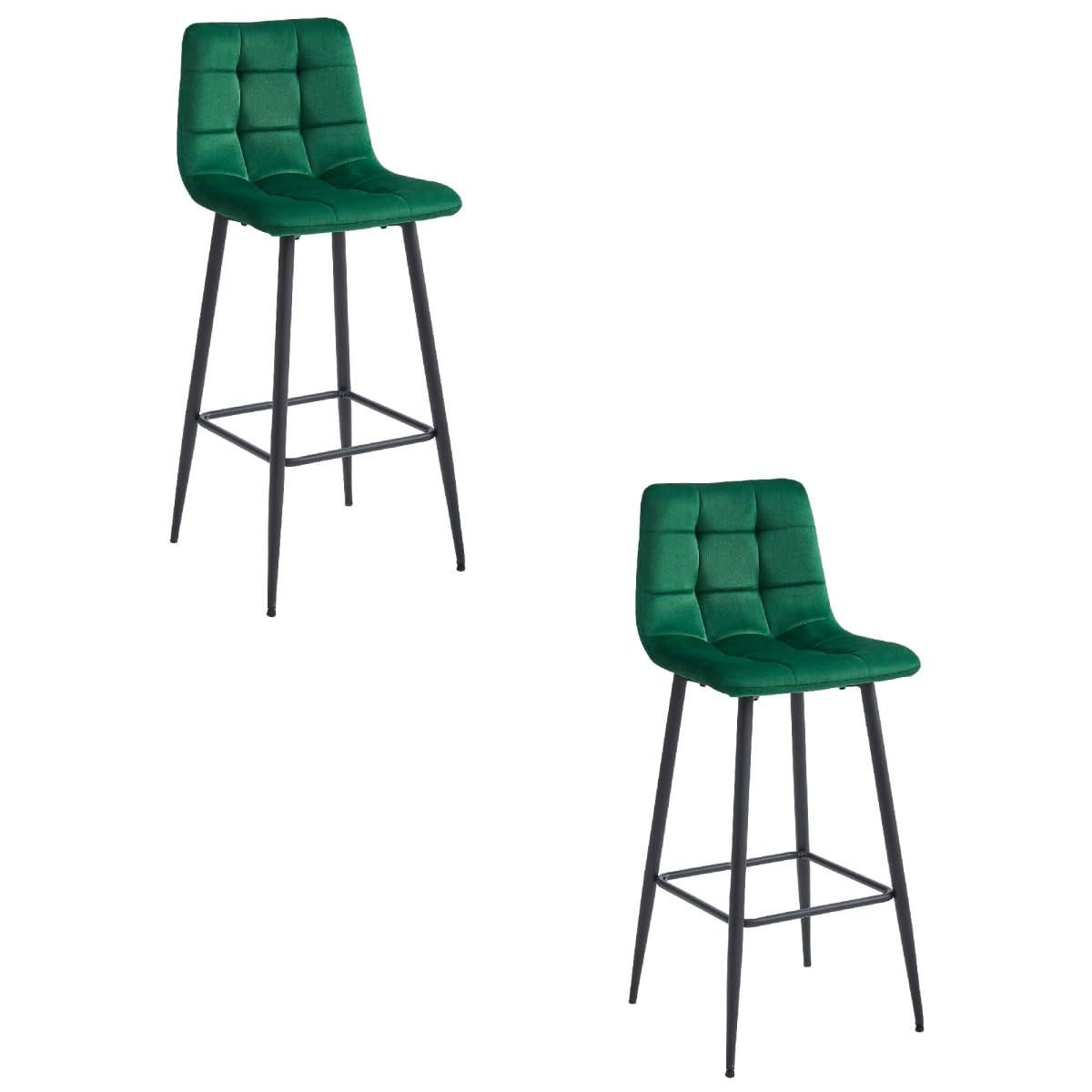 BARHOCKER 2er-Set Dunkelgrüner Velours, Gepolsterte Rückenlehne, Bequem Und Modernes Design Für Die Küche Oder Die Theke - Grün, Textil (46/104/33cm) - Best For Home