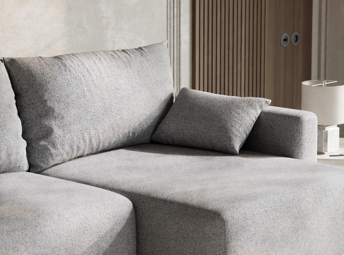 ECKSOFA MIT SCHLAFFUNKTION Leon Hellgrau Webstoff - Hellgrau/Schwarz, Holz/Holzwerkstoff (239/148cm) - Maison de Reve