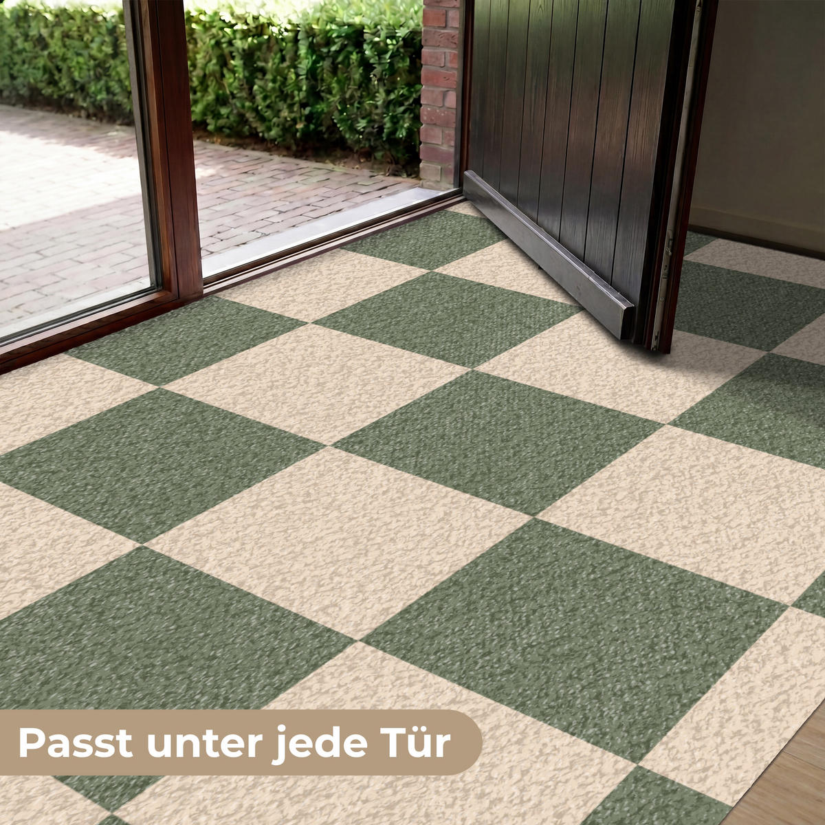 FUSSMATTE Schachbrettmuster - Grün - Beige - Blöcke Flurteppich 180x120 cm - Olivgrün, Kunststoff (180/120cm) - MuchoWow