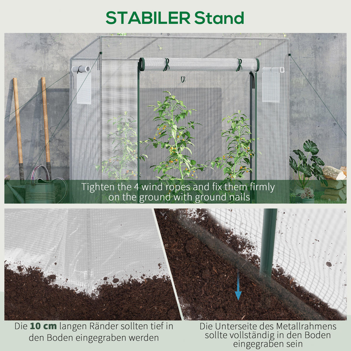 FOLIENGEWÄCHSHAUS, mit Rolltür, mit Seitenfenster, für Garten, aus Stahl, PE, Weiß - Weiß, Kunststoff/Metall (76/168/200cm) - Outsunny