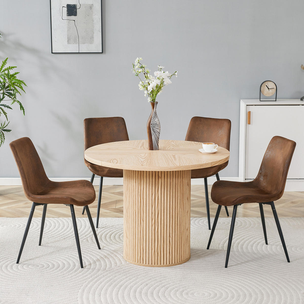 ESSGRUPPE DE-39388 5-teilig, mit 4 Tech-Stoff-Stühlen Braun - Braun, Holzwerkstoff (100/76/100cm) - ComfortXL