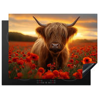 HERDABDECKPLATTE Schottische Highlander - Rosen - Blumenfeld - Sonnenuntergang Herdabdeckung Induktionsfeld 70x52 cm - Rotbraun, Kunststoff (70/52/0.2cm) - MuchoWow