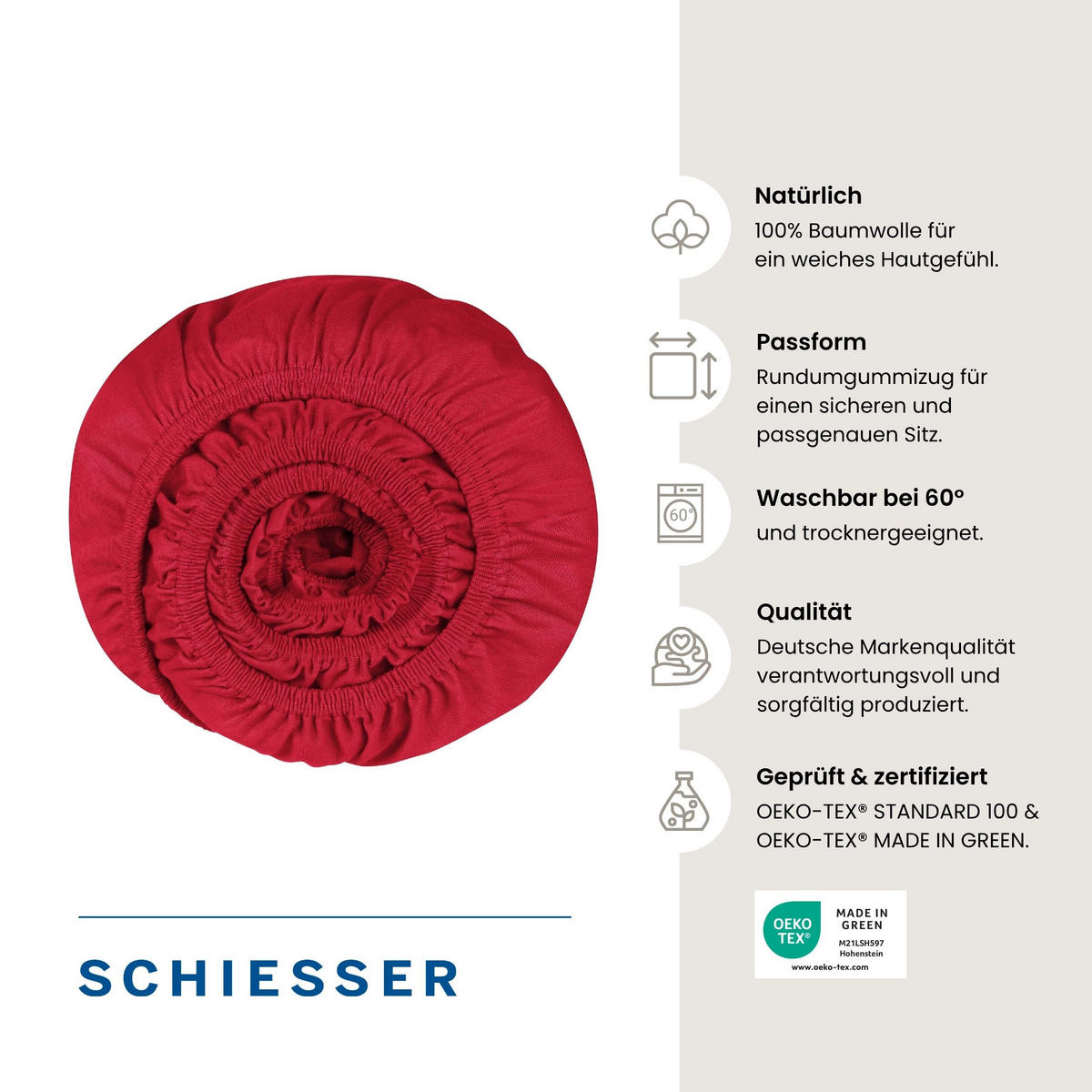 SPANNBETTLAKEN Jessi 100% Baumwolle 180x200 cm Rot - Rot, Textil (180/200cm) - SCHIESSER