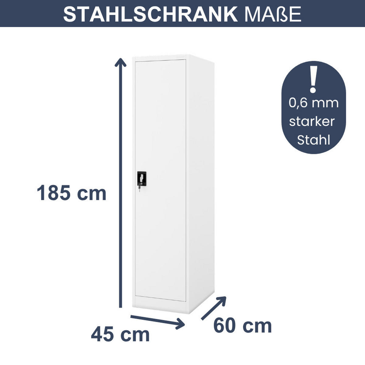 AKTENSCHRANK abschließbar KADO Flügeltüren 185x45x60cm Weiß - Weiß, Metall (45/185/60cm) - DELUKE